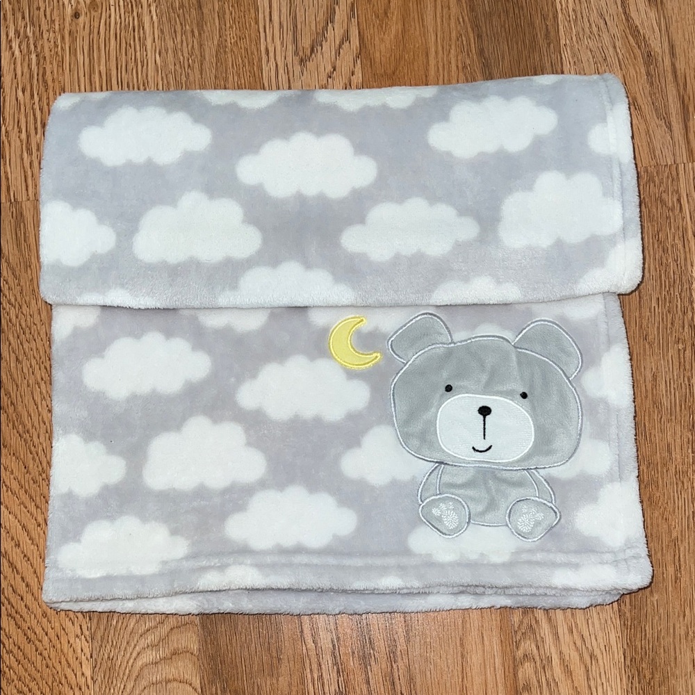 Baby Essentials Soft Gray Bear Blanket With Cloud Print